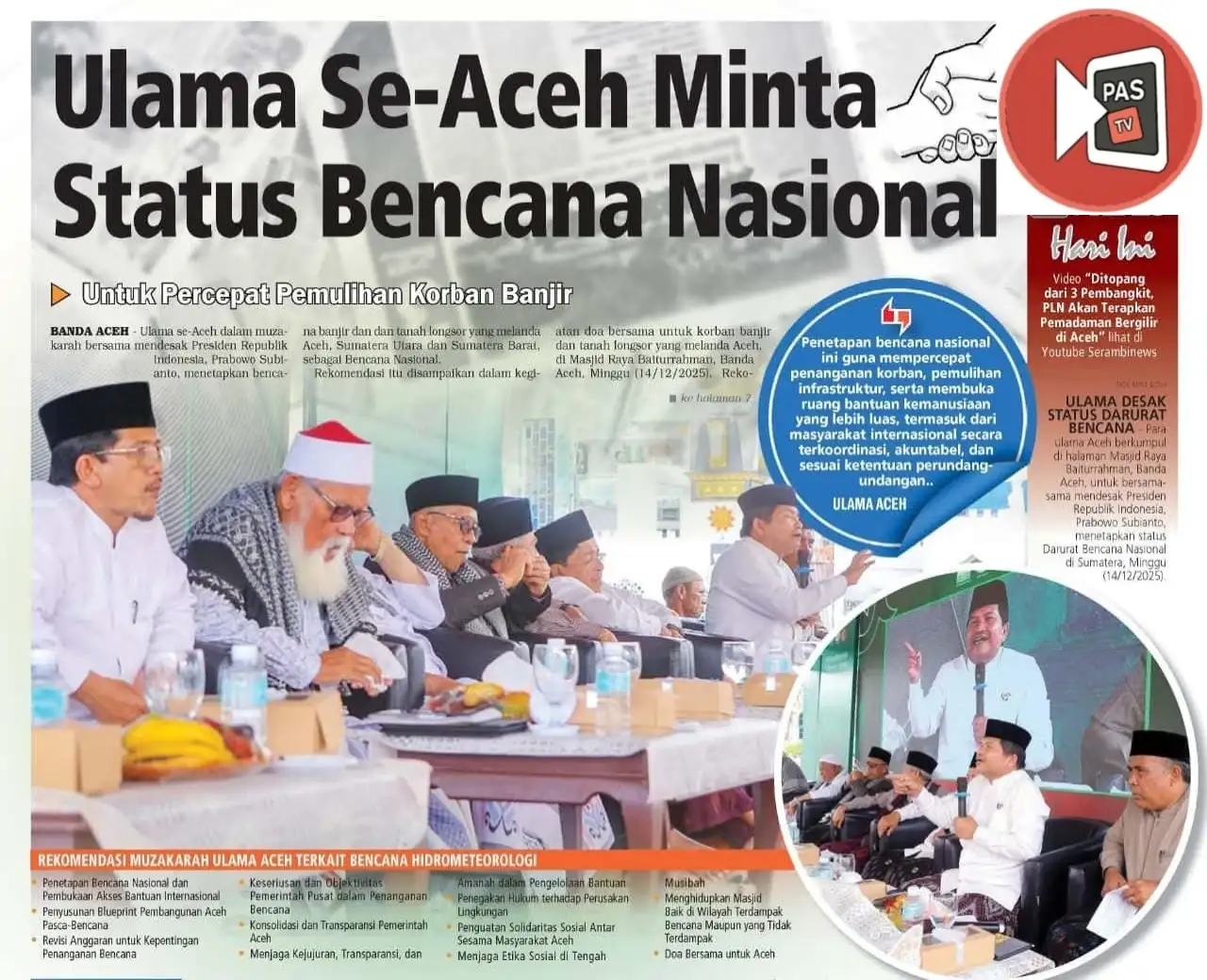 ULAMA se Aceh Minta Pemerintah segera Tetapkan Status Bencana Nasional