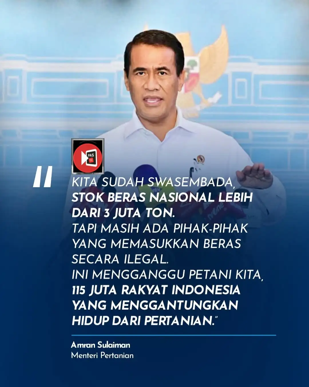 Menteri Pertanian Amran : Tindak Tegas Pelaku Kejahatan Pangan